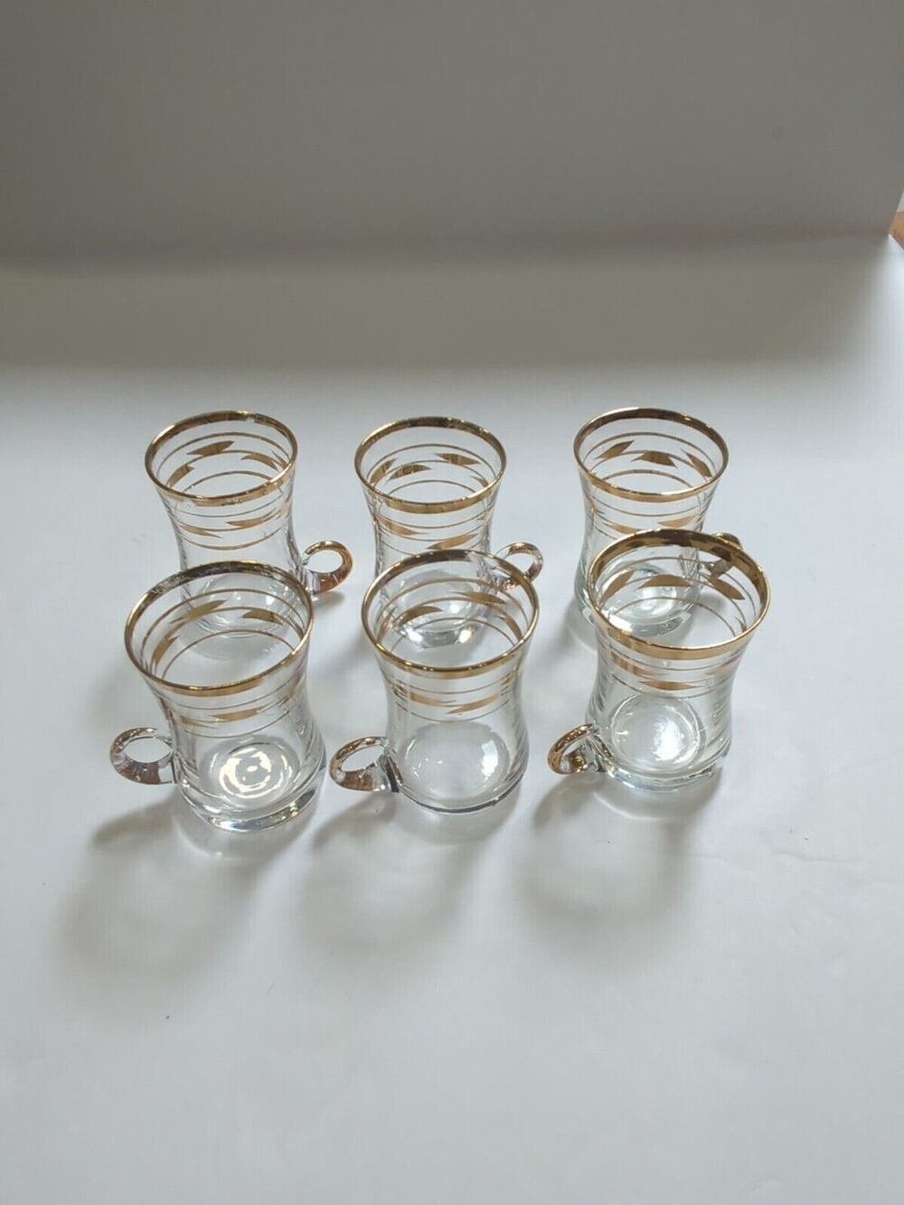 Vintage MCM 6 Gold Trimmed Espresso/Coffee Glasses/Cups 2 1/2" Tall Gold Handle